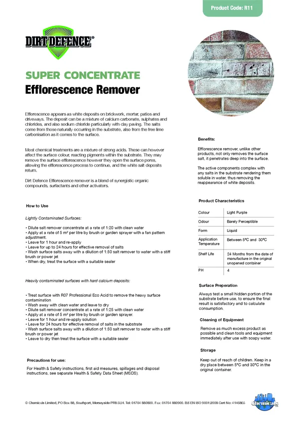 Efflorescence Remover Concentrate Datasheet PDF 